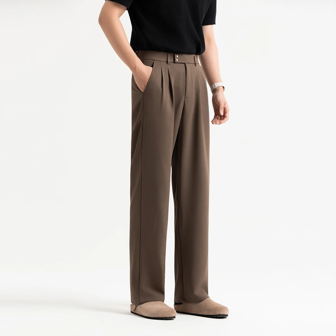 夏季新款老钱风垂感男士休闲裤高级感宽松直筒长裤男松弛感直筒裤