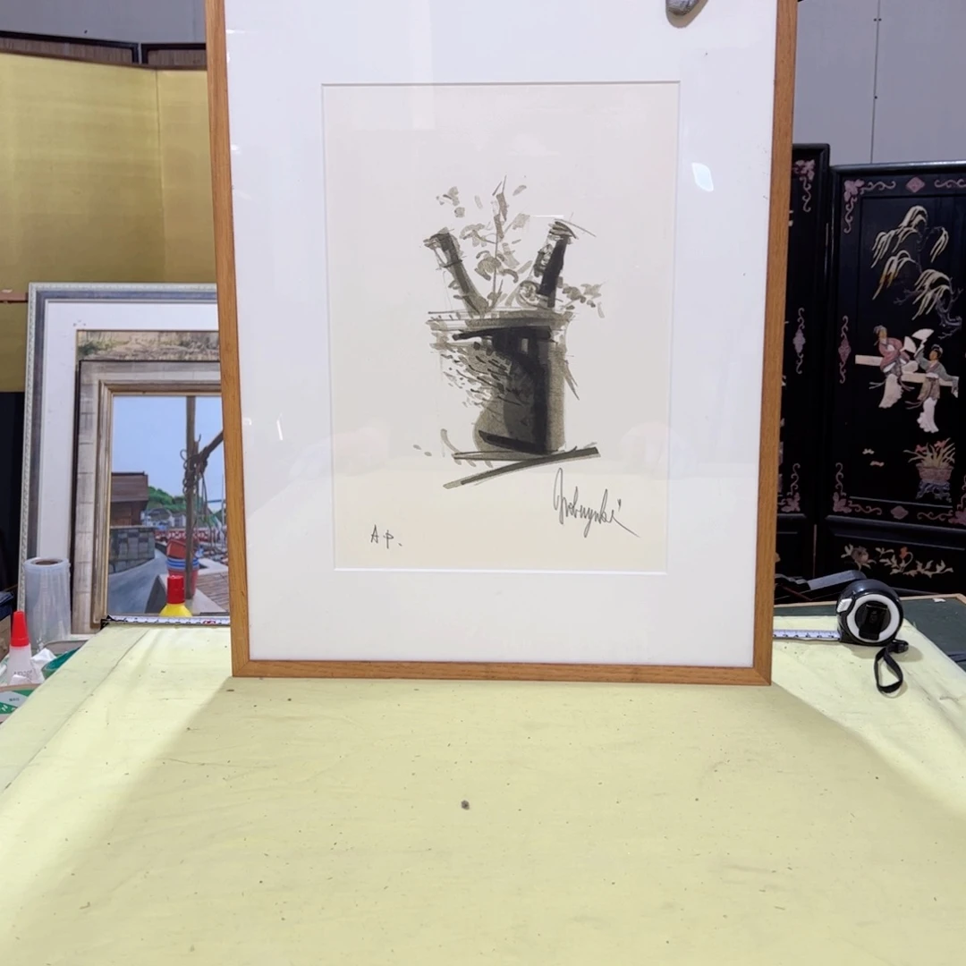 绘画落**声屏风框画茶空间设计