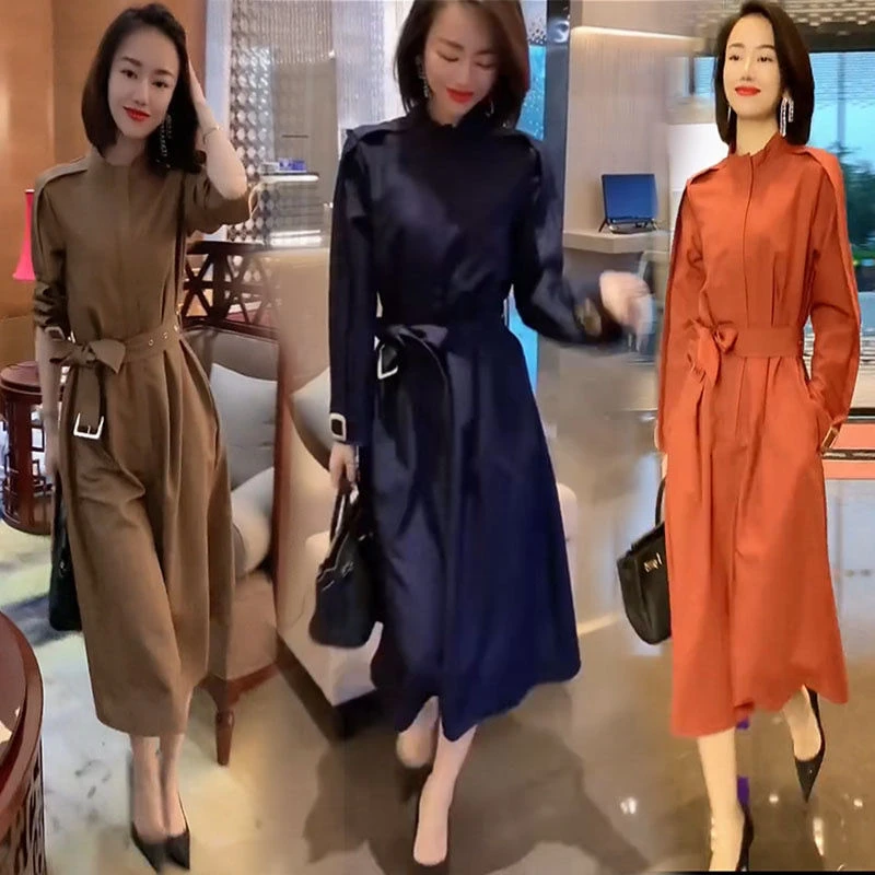 气质名媛欧洲站秋冬新款韩版显瘦个性收腰风衣连衣裙秋季宽松炸街