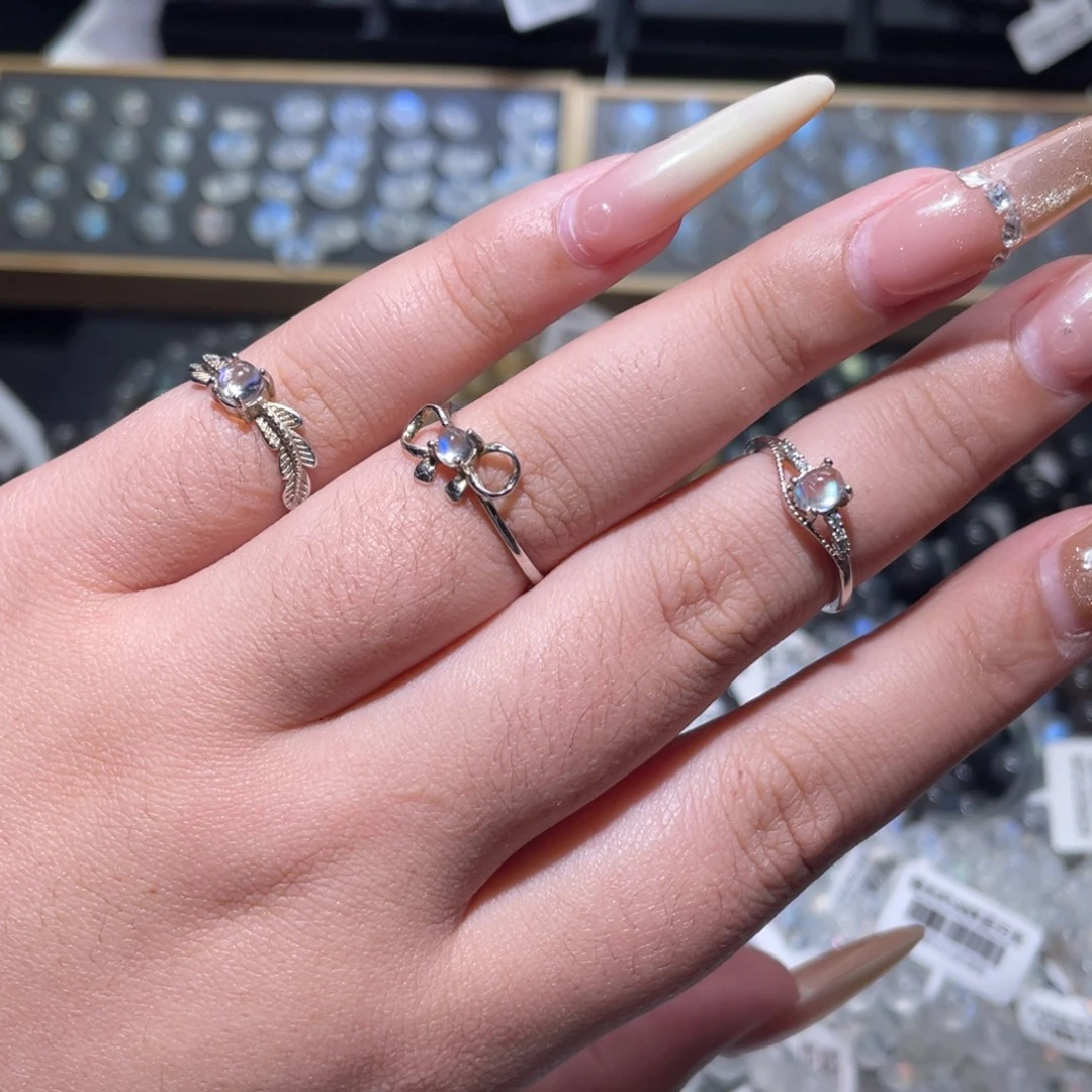 银S925镶嵌戒指拉长石印度蓝月光戒指活口