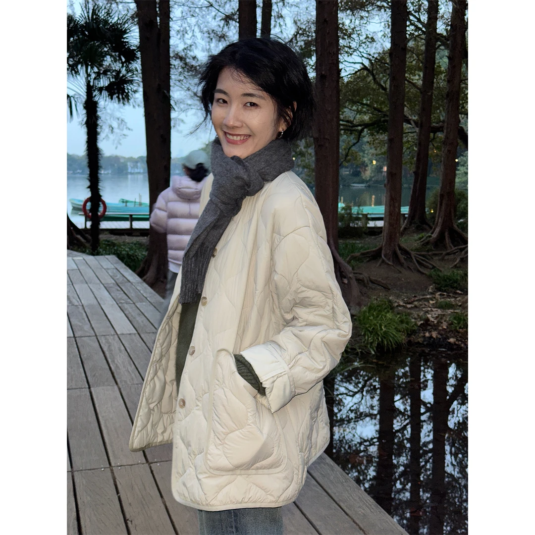 LANGQING 通勤百搭绗缝葫芦纹夹棉棉服外套47291#