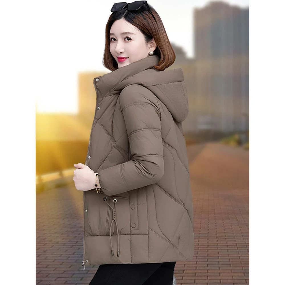 啄木鸟棉衣外套女冬季加厚款妈妈洋气小棉袄宽松连帽女士棉服