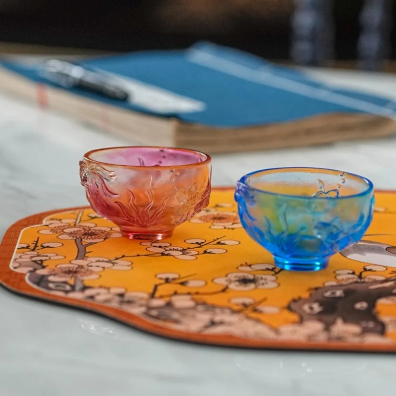 【奇居】小鱼碗琉璃浮雕主人杯水杯 客厅餐厅会客室茶室桌面茶杯