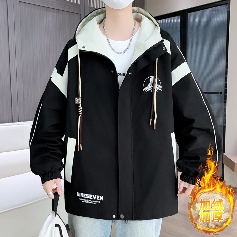 [新品】青少年学生防水防风防污加绒加厚拼接痞帅高级感宽松夹克