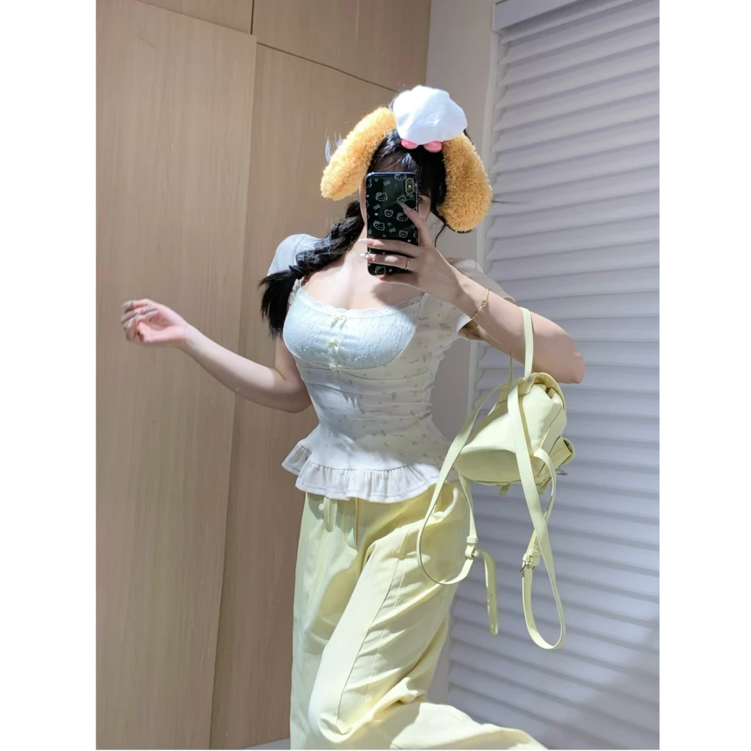 萌面侠芝士 清清【头号甜心】甜美方领针织上衣收腰出游穿搭女4474