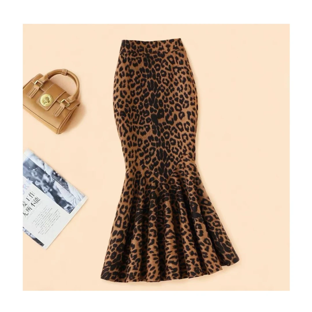 628#复古时髦豹纹鱼尾裙
