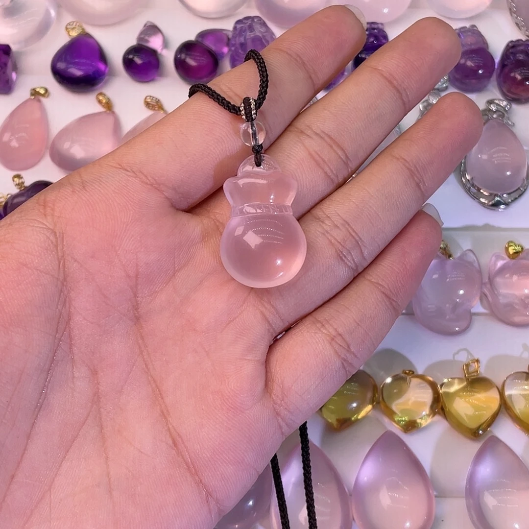 未镶嵌水晶颈饰粉水晶吊坠