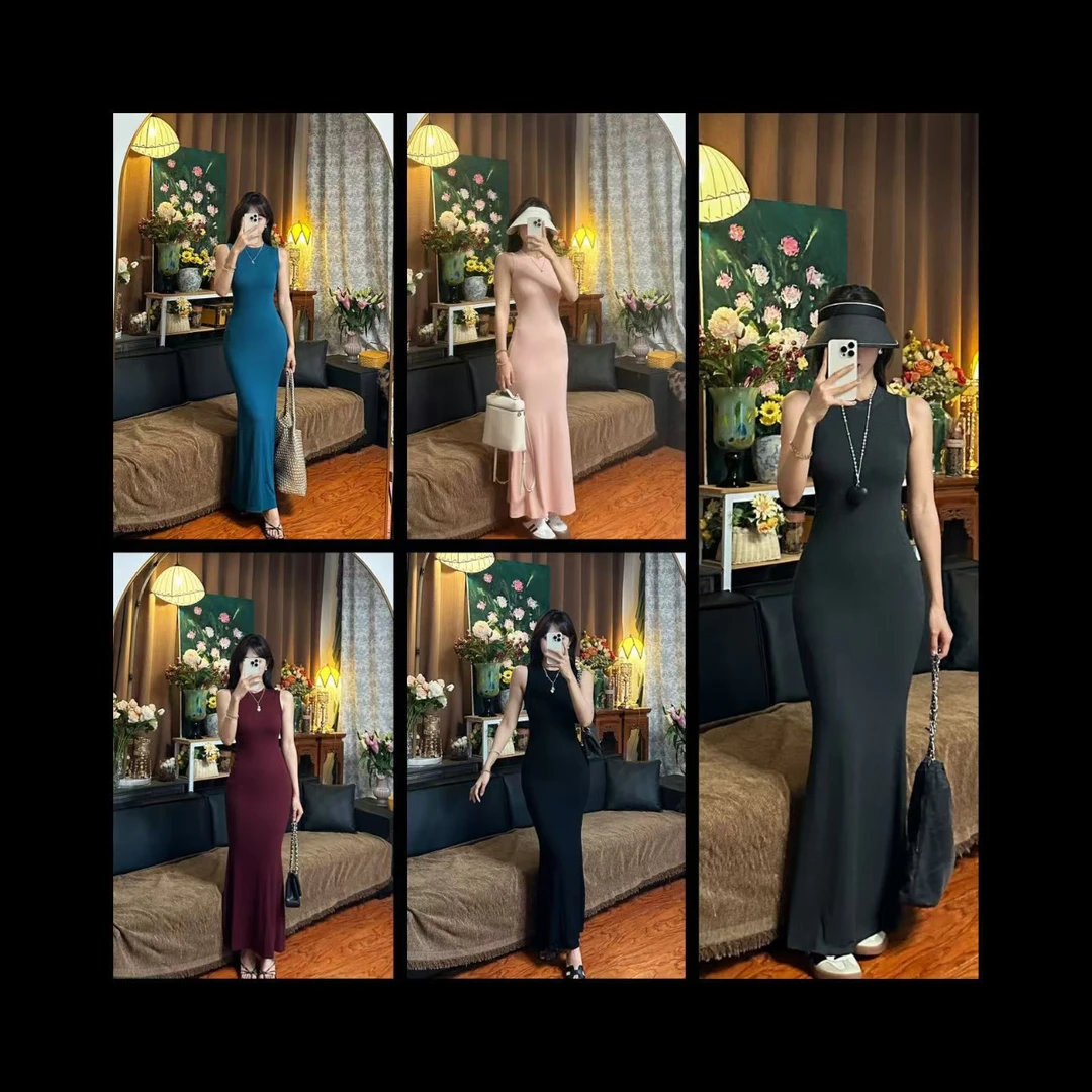 刘婆子s系列【女神裙】辣妹性感收腰纯色背心鱼尾连衣裙9974#