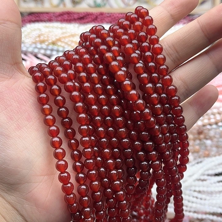 玛瑙/玉髓珠宝半成品未镶嵌一条6mm左右红玛瑙珠