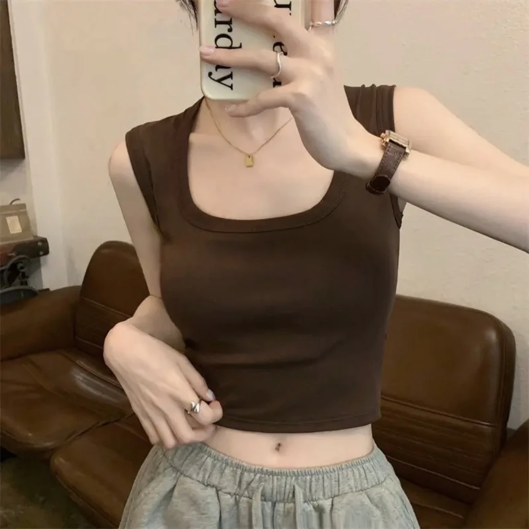 2025夏季新款小众甜美正肩背心吊带ins锁骨领显瘦纯欲纯色女打底