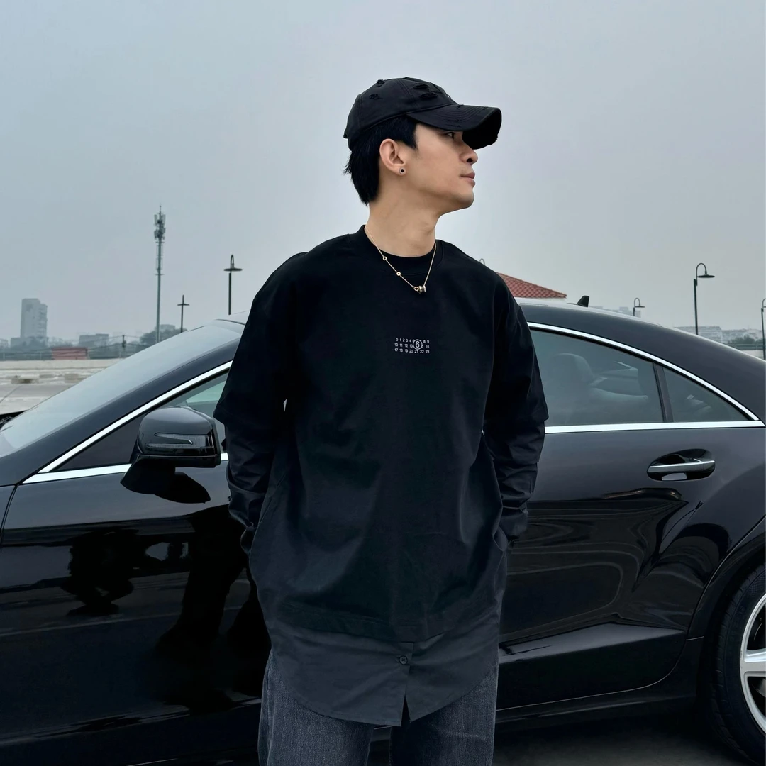 宽松【衬衫袖假两件长袖T恤】男女同款D23093