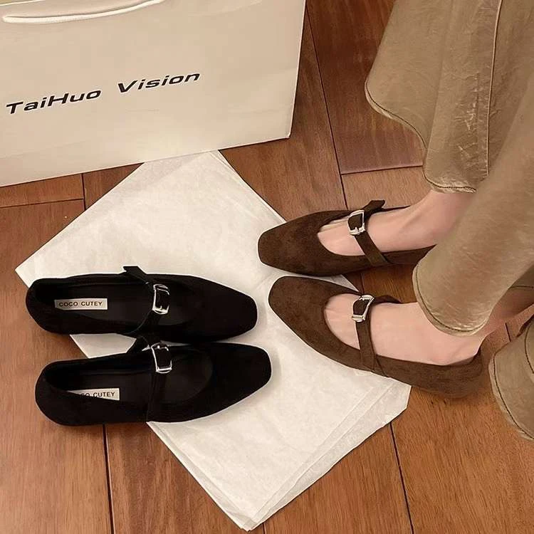 休闲风浅口软底内增高麂皮绒方头单鞋 时尚韩版