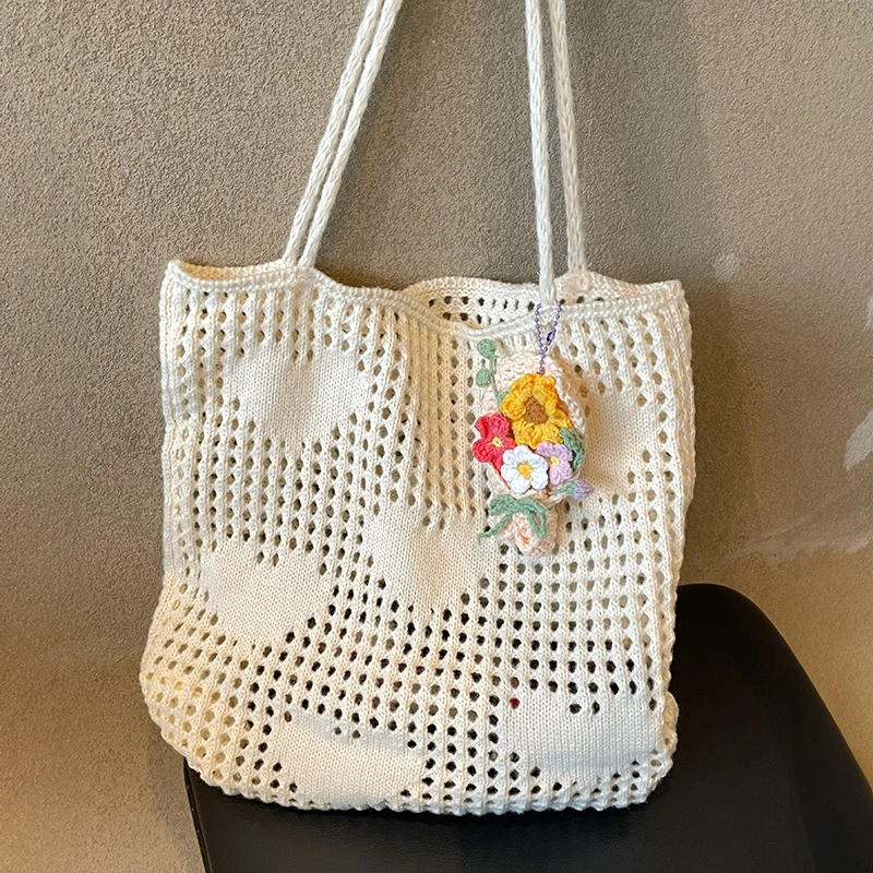原创爱心ins镂空春夏针织包海边旅游洋气大容量女单肩镂空韩版