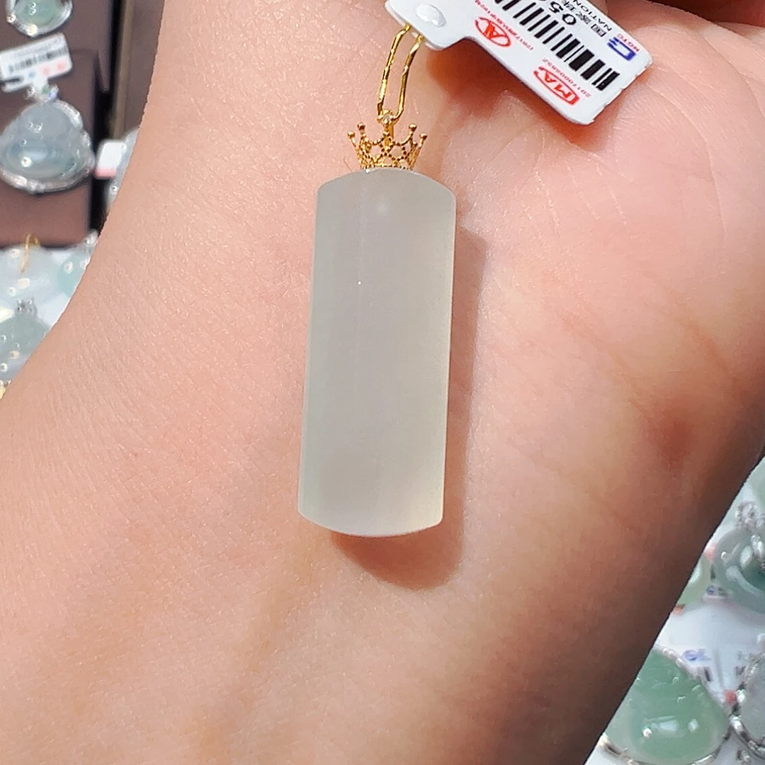 翡翠18K金镶嵌吊坠(不含链)平安柱