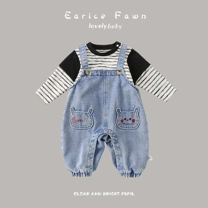 YM婴幼儿春装衣服可爱洋气套装宝宝连体衣满月百天爬服外出超萌哈