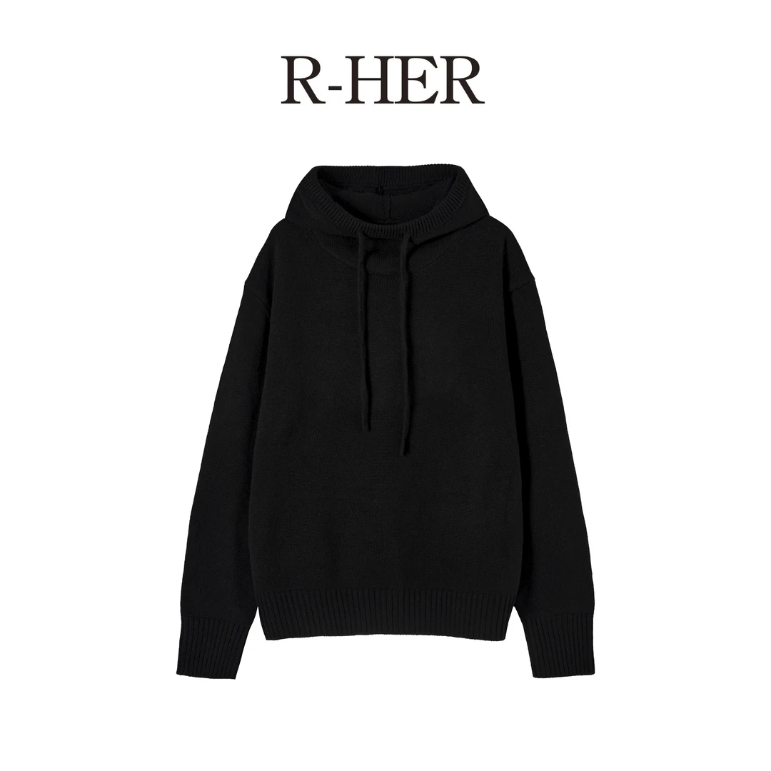 R-HER【羊毛针织衫】羊毛针织衫纯色百搭极简风常规长袖连帽针织衫