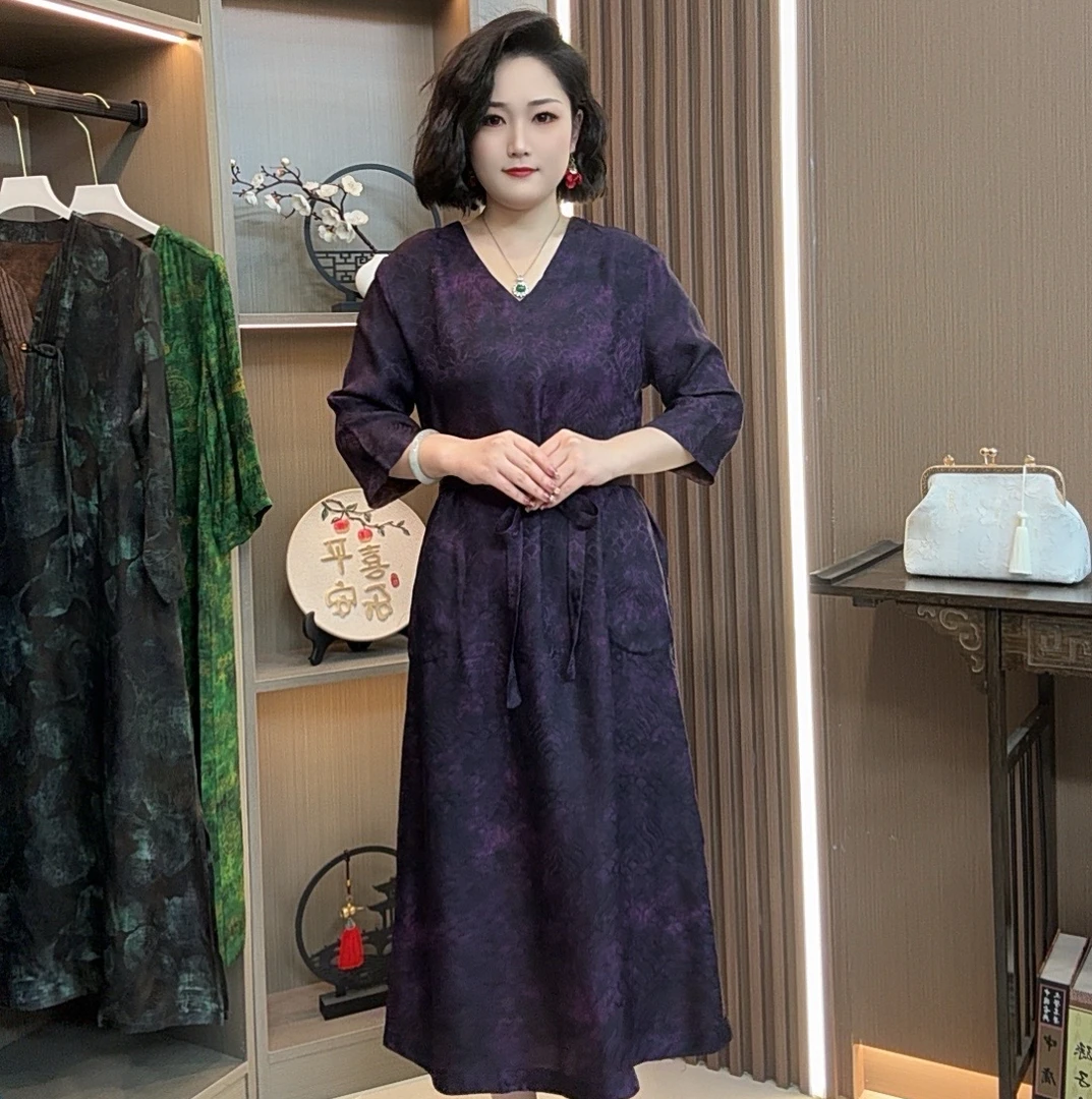 【惜墨】2025新款高端重磅双面双穿新中风印花时尚显瘦连衣裙