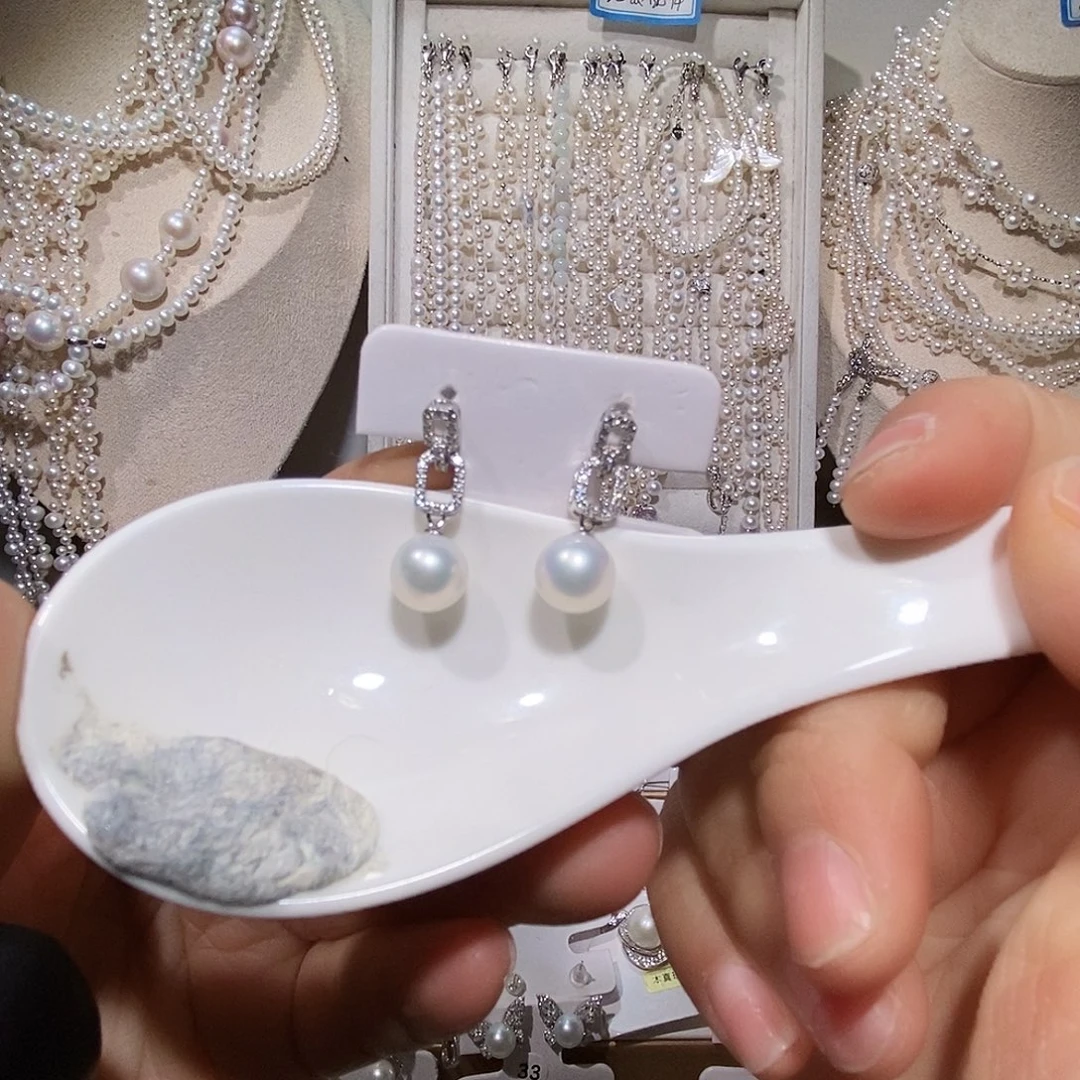 手绳淡水珍珠银S925镶嵌极光炫彩耳钉