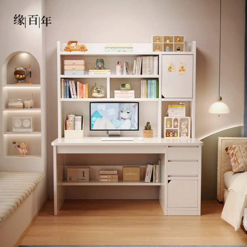 书桌书架一体桌带书柜组合卧室学生学习桌写字桌子家用台式电脑桌