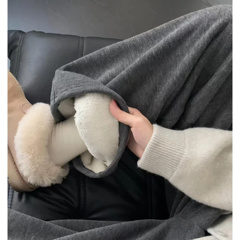 羊羔绒糯米裤女秋冬季2025新款高腰垂感慵懒加绒棉裤小个子阔腿裤