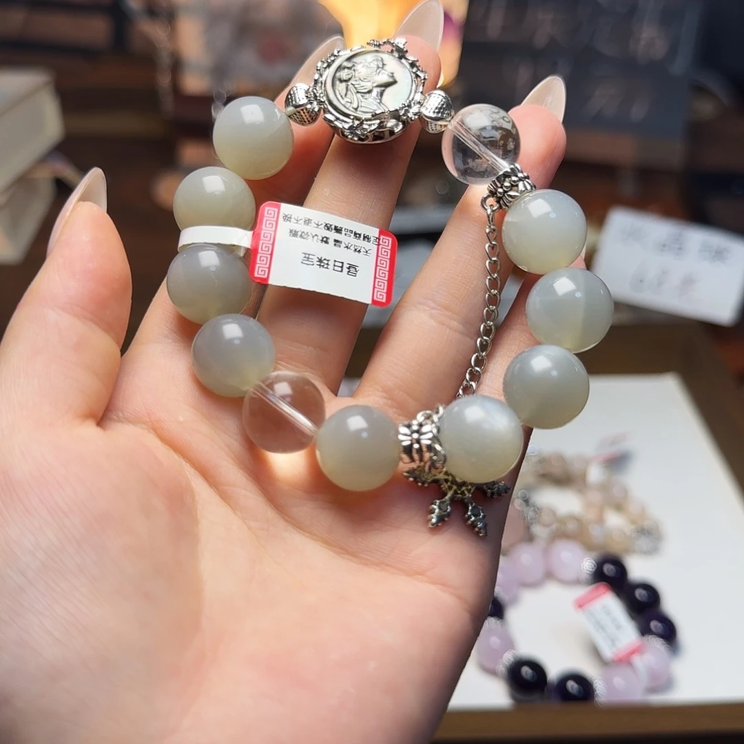 水晶手链合金青*天然水晶奶茶月光