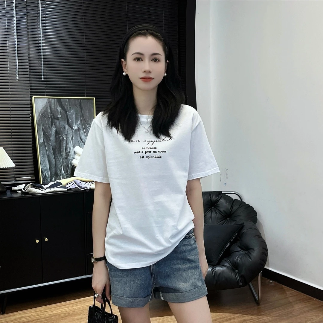 【Si&华严选】设计感字母短袖正肩t恤宽松港风洋气舒适百搭上衣2522