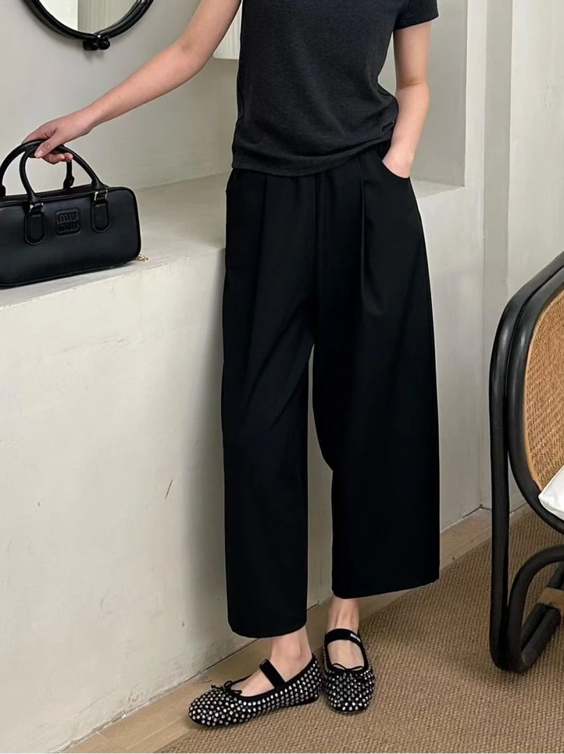 【巴黎街头】自留 超显瘦法式八分阔腿西裤 3432~