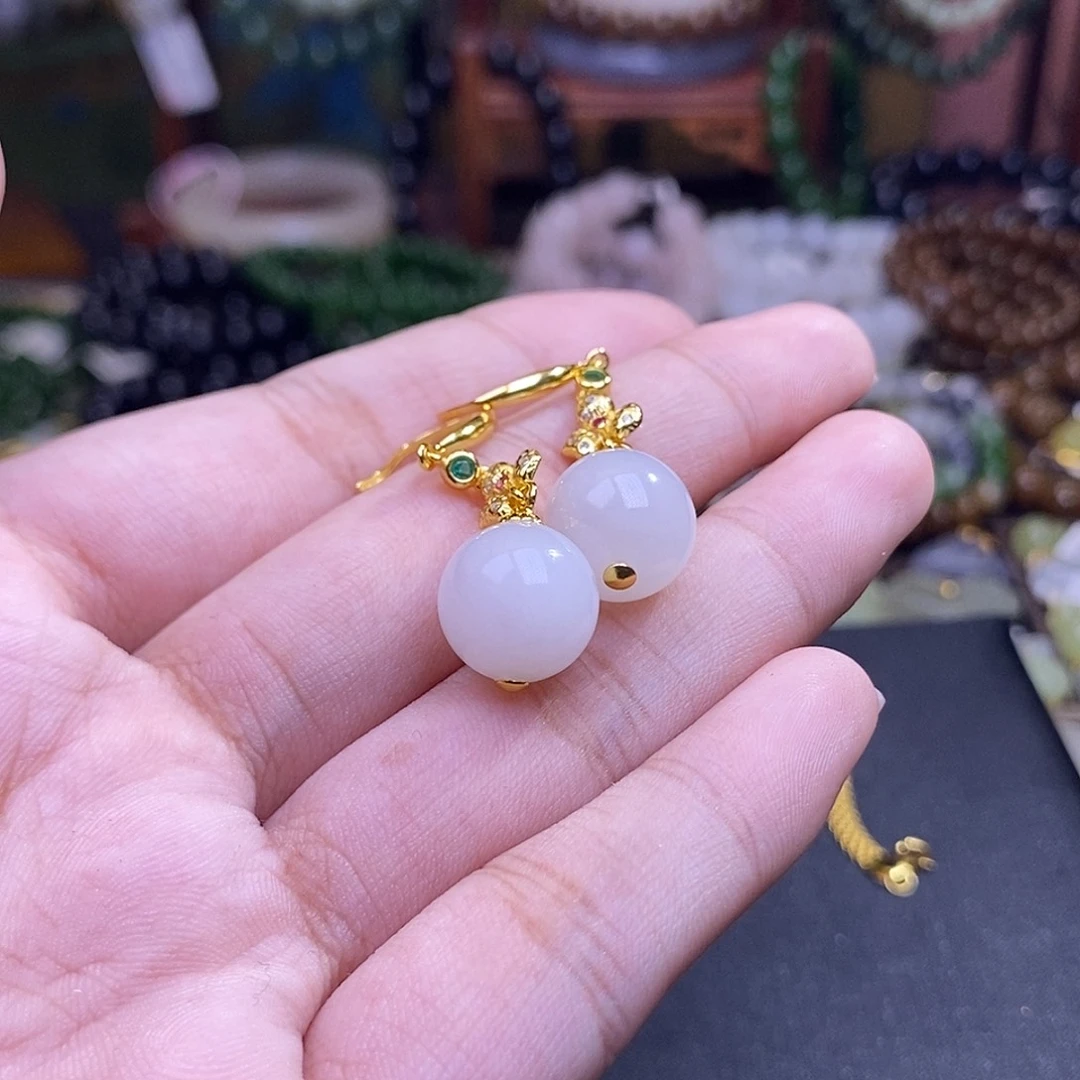 和田玉未镶嵌颈饰白玉耳坠银