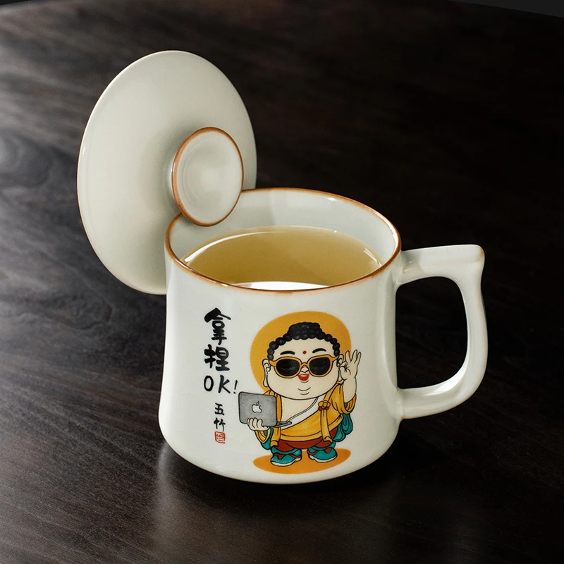 汝窑拿捏ok泡茶马克杯创意陶瓷个人专用带盖办公室水杯定制杯子