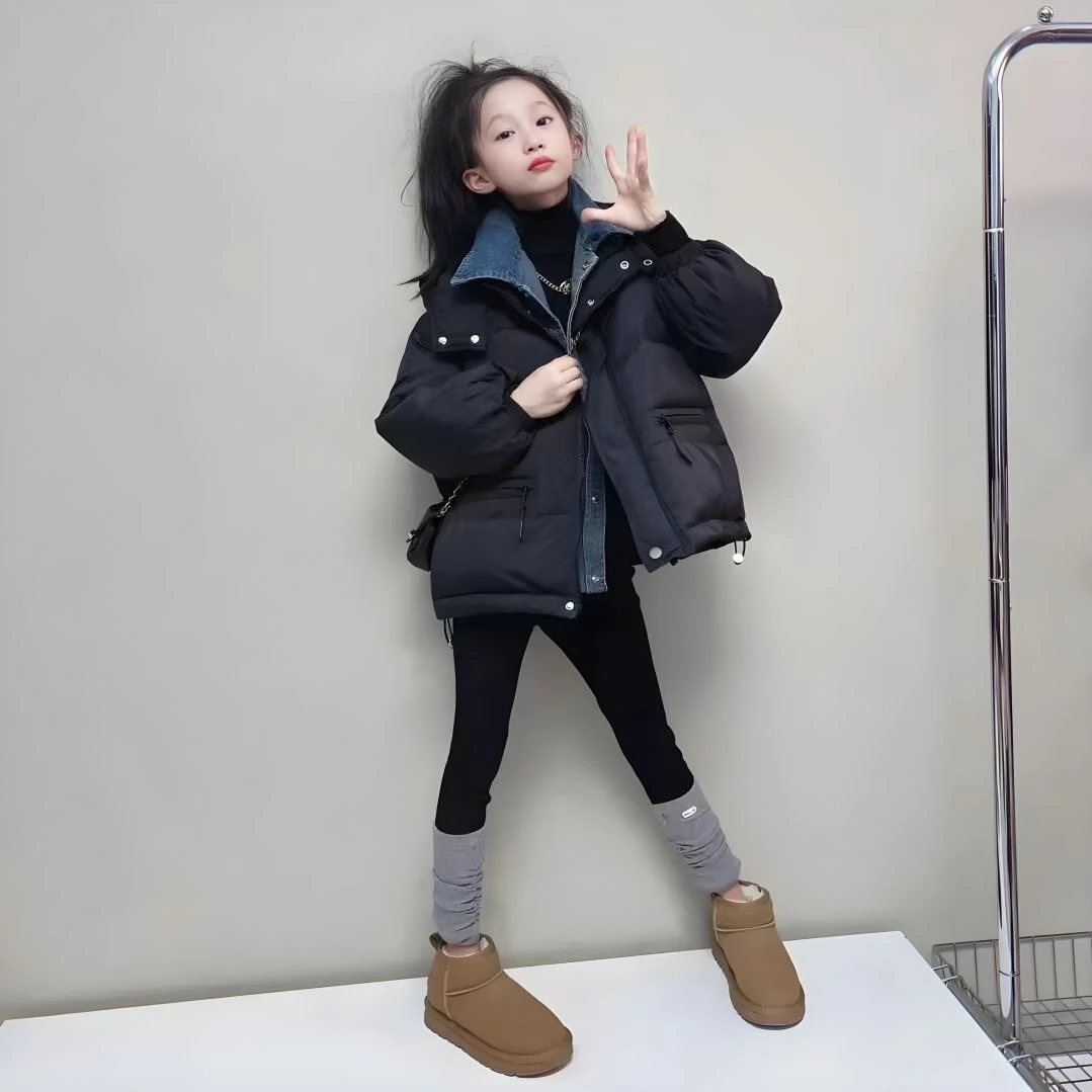 女童冬装棉服2025新款童装假两件儿童冬款棉袄女孩冬季加厚棉衣潮