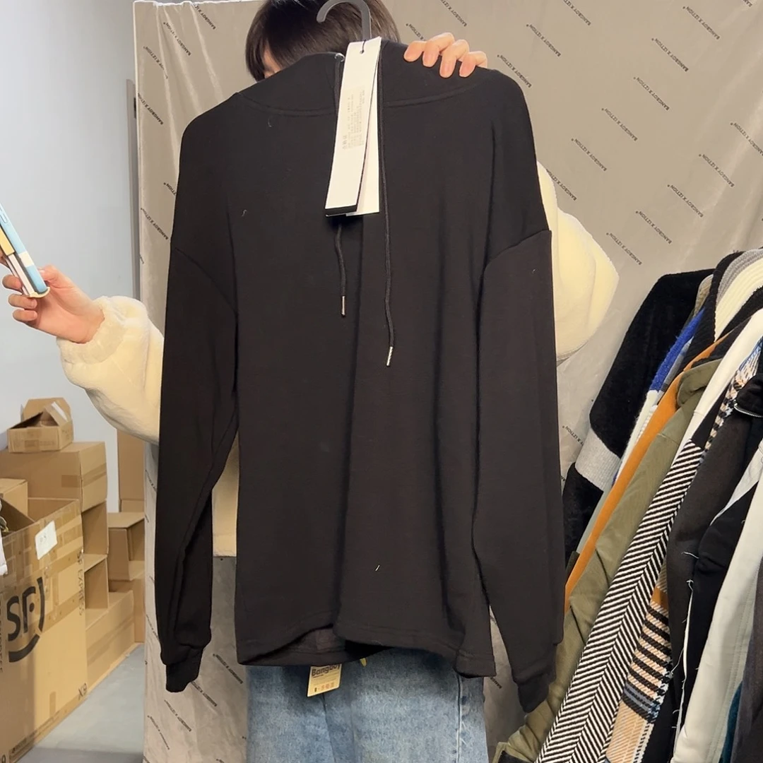 银狐绒纯黑色连帽卫衣S