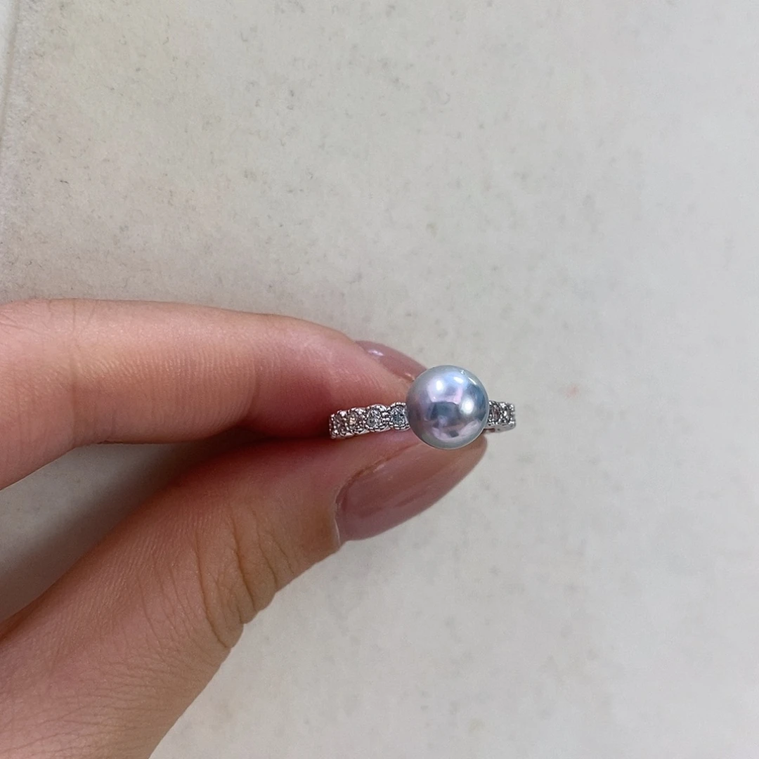 银S925镶嵌海水珍珠戒指8-9