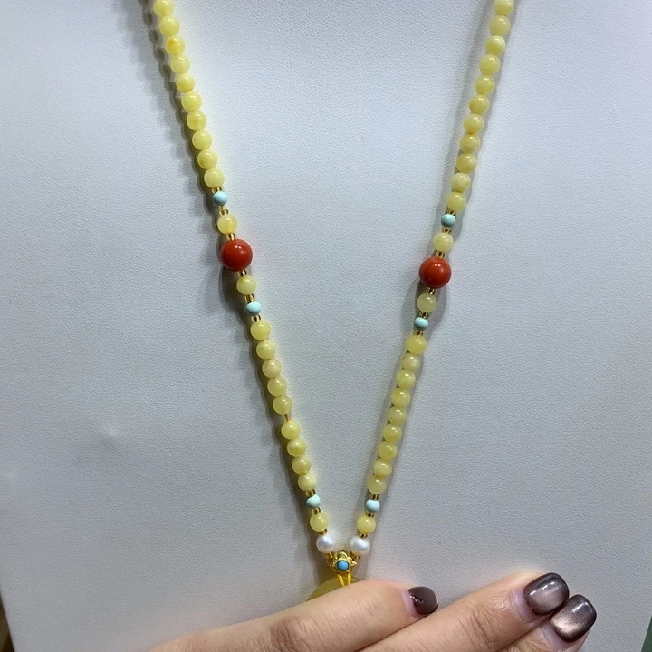 蜜蜡银S925镀金镶嵌颈饰4.7mm