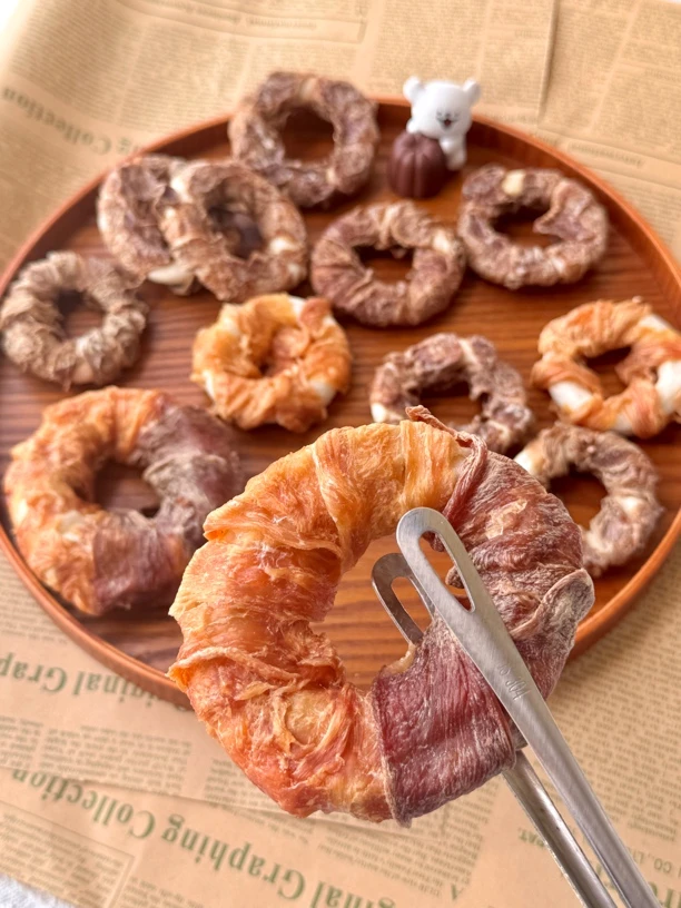 鸡鸭肉牛皮甜甜圈｜宠物零食狗狗磨牙鸡肉甜甜圈