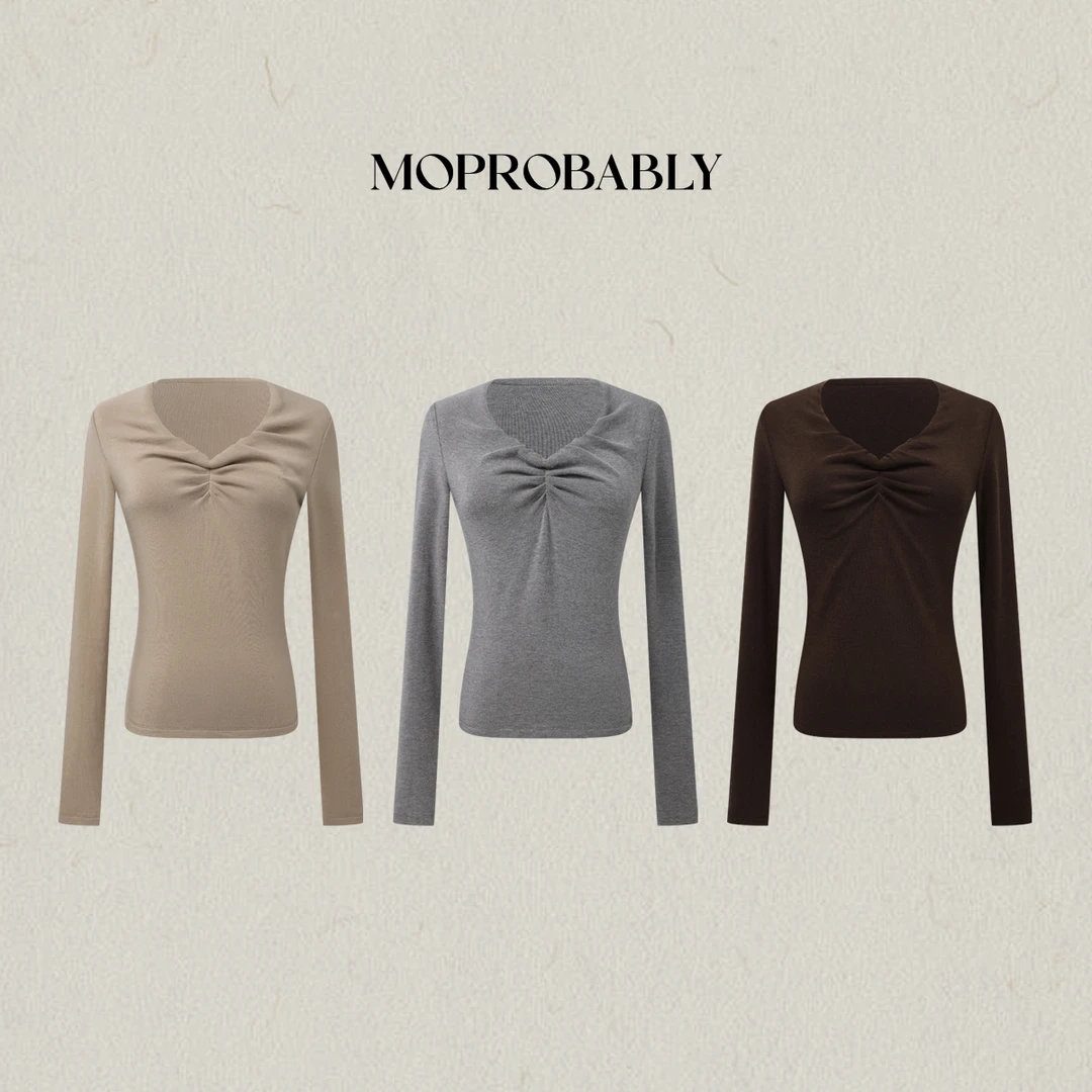 Moprobably李予诺「纽结」时尚休闲百搭套头长袖打底T恤L5447047