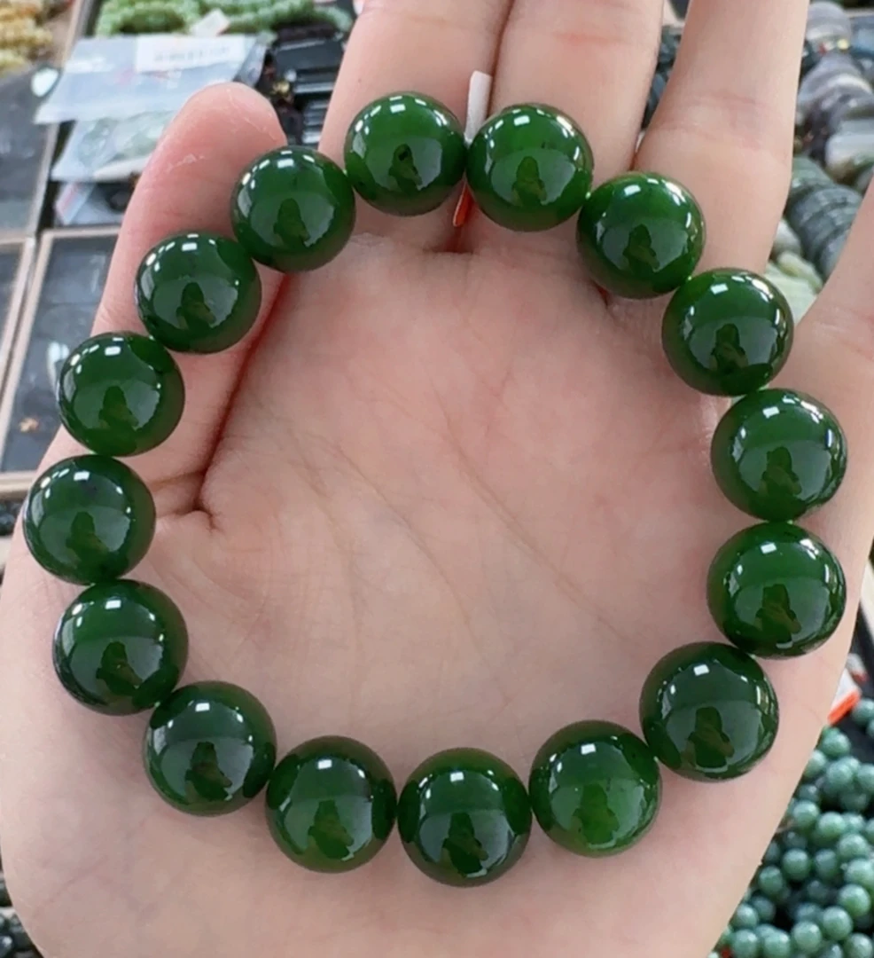 碧玉单圈菠菜绿手串玉质温润男女款13+