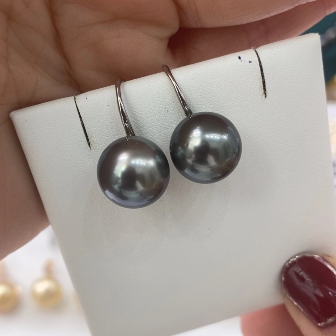 海水珍珠耳饰银S925镶嵌12-13m m