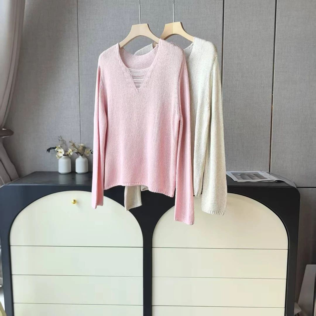 木子家 I  9661【旷野】领口拉线设计亚麻针织衫