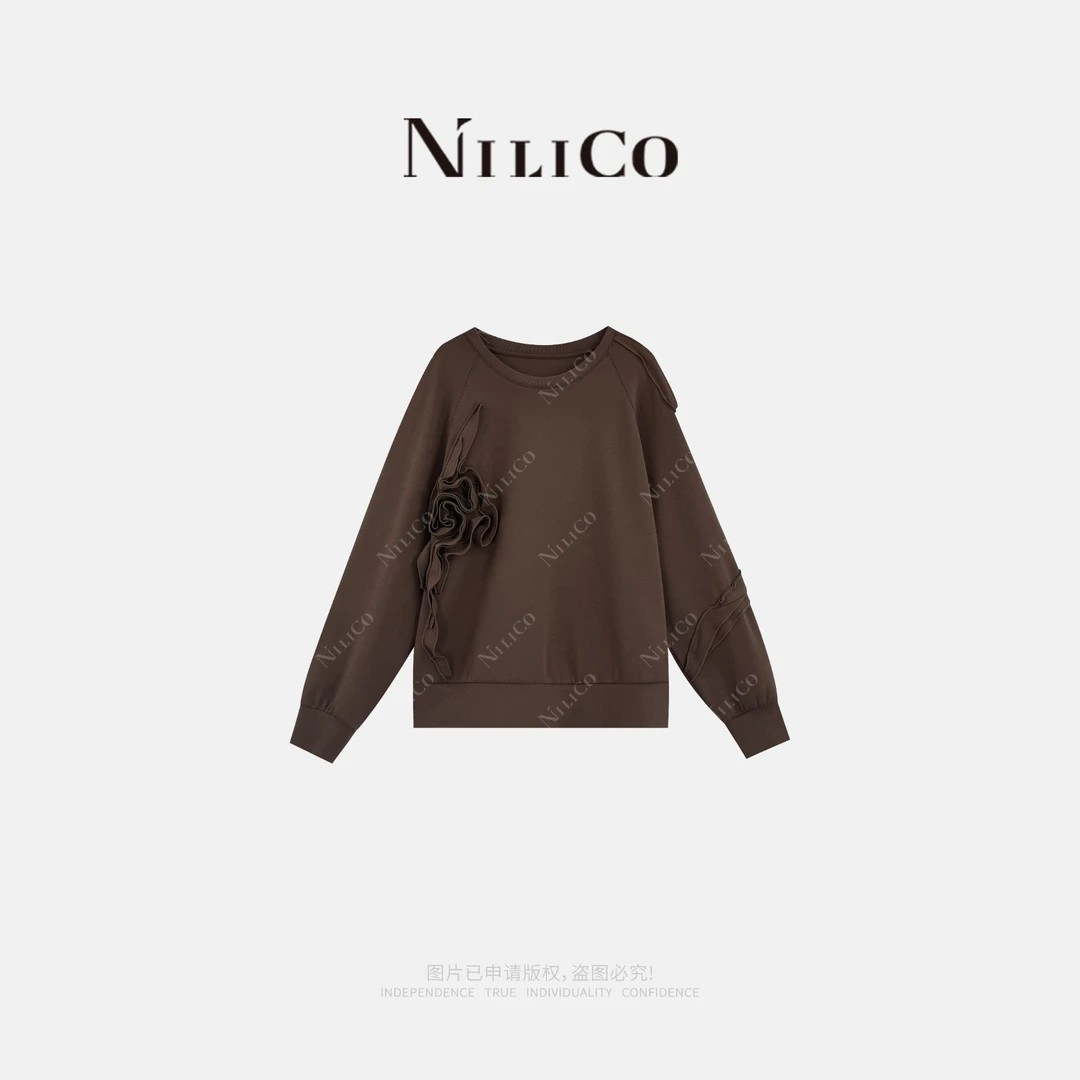 NILICO【花团锦簇】小众设计手工盘花新中式长袖女卫衣