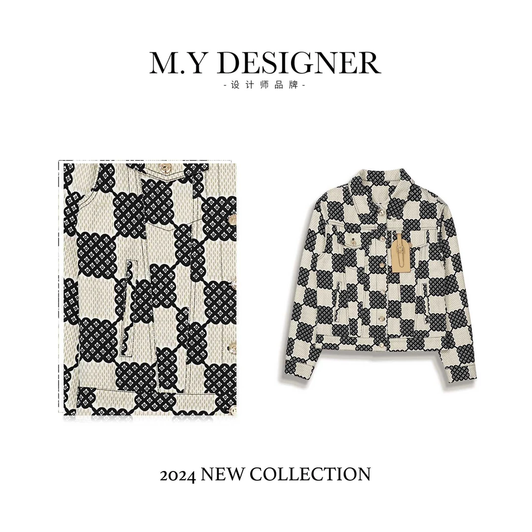 M.Y媛总 新款高级洋气棋盘格短款牛仔外套女装上衣OK0577