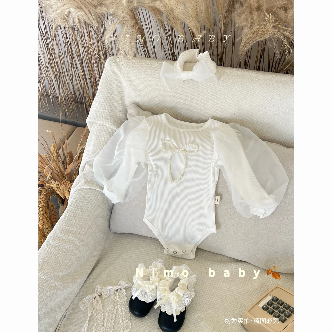 NIMO【公主甜茶】韩版秋款女宝宝纯色坑条透气公主款小清新哈衣
