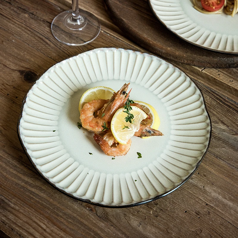 巷子尾〖复古不规则平盘〗好看的西餐餐盘牛排盘浮雕陶瓷盘子家用