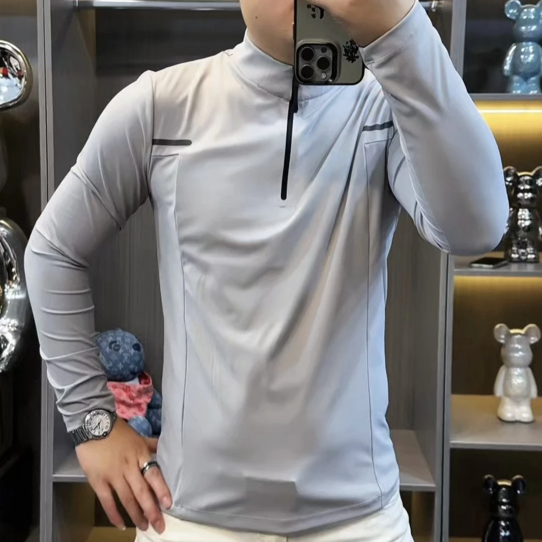 Y12男士半高领打底衫秋季潮流修身百搭网红长袖T恤 时尚打底衫