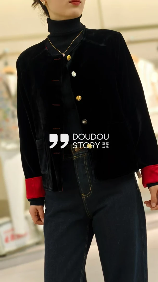 25025  气质中国风短款丝绒两面穿外套
