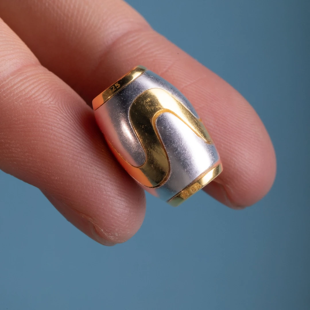 925银银制品 12*17mm高级金银小虎牙珠文玩顶珠腰珠背云吊坠皆可