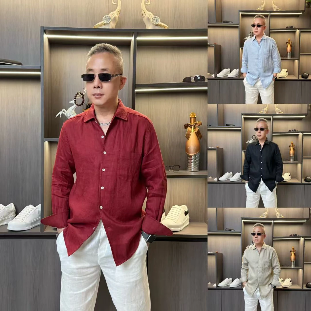 7229/BLN男士翻领100亚麻休闲衬衫