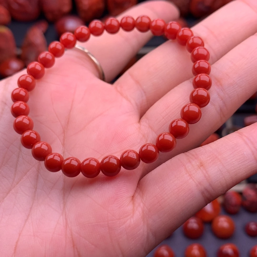南红玛瑙未镶嵌川料原矿锦红手串5.6mm