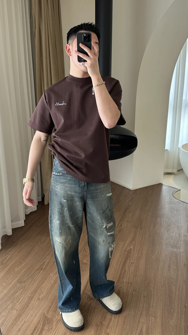 CHUJIE早春韩微宽松版刺绣字母百搭圆领短袖