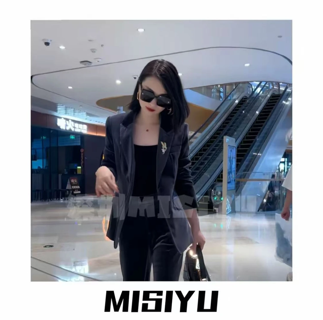 【三姐专属】丝绒2025新品轻奢气质秋冬丝绒醋酸西装套装JP25152A