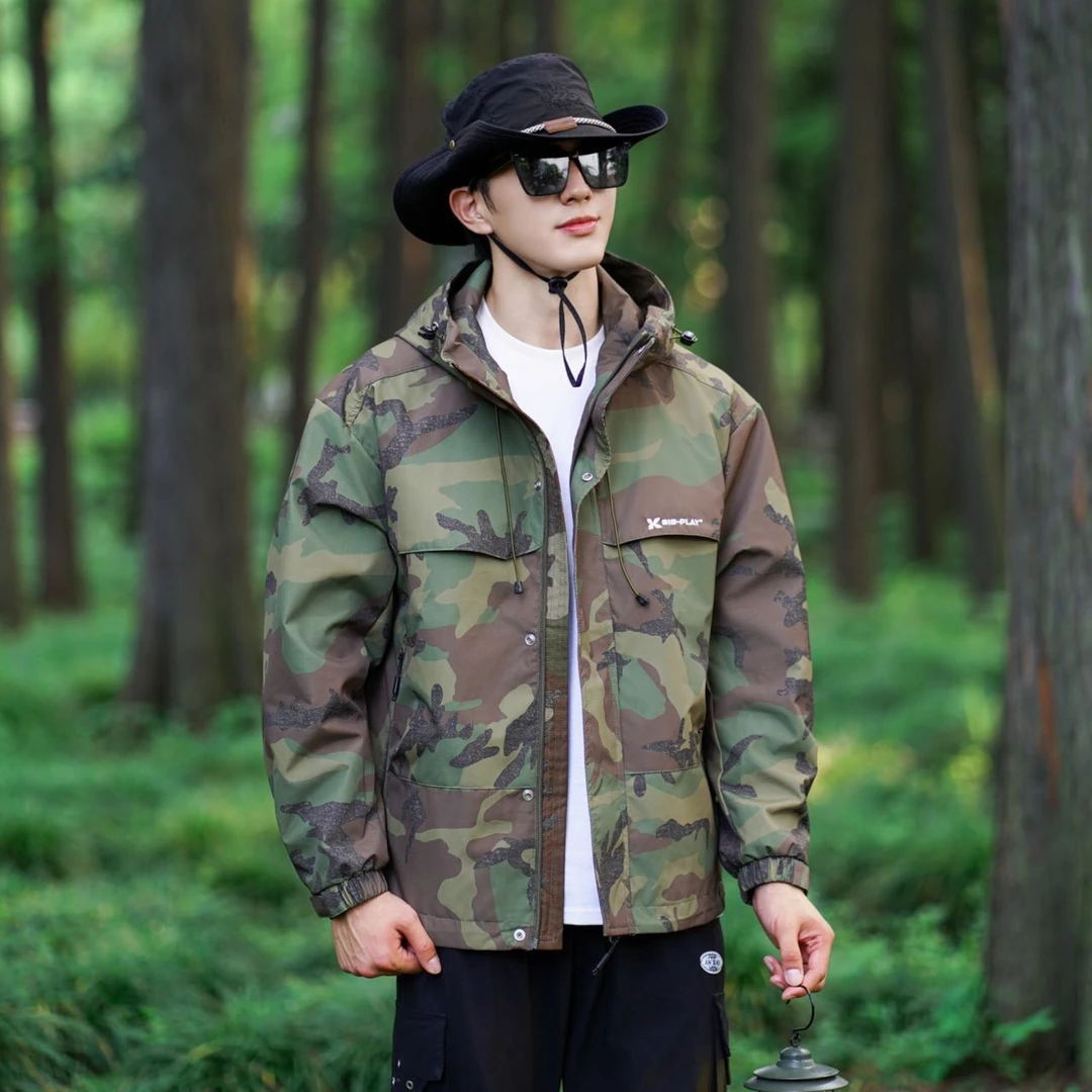 DJ612-#黑色#迷彩#-秋季休闲百搭工装时尚夹克冲锋衣外套